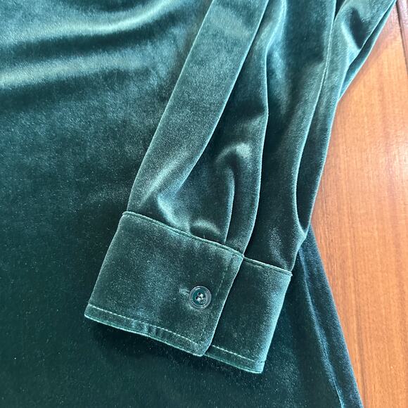 Soft Surroundings Emerald Green Velvet Button Up Top, Holiday, Christmas, Large - Picture 6 of 9